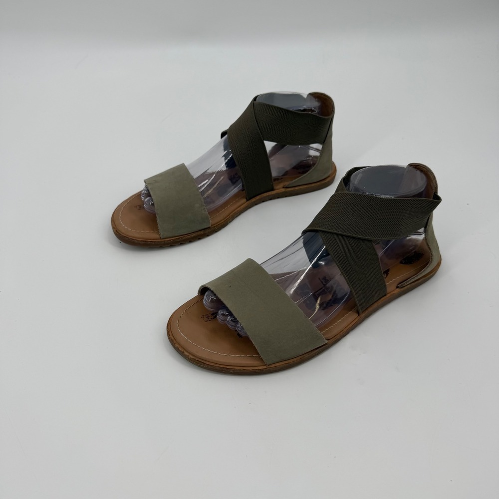 Sorel Ella Sandal Sage Green Leather Elastic Flat Sandals NL3201-365 Womens 9